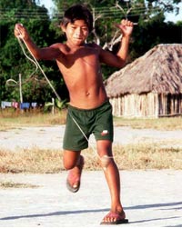 Boy playing with a top